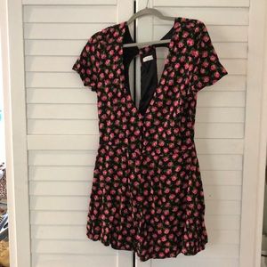TOBI PINK AND BLACK FLORAL PRINT MINI DRESS